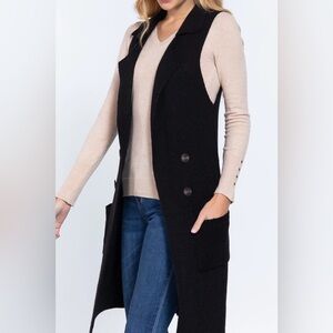 🦌 NWOT Black Sleeveless Knit Vest with Button Decor & Pockets Size XL